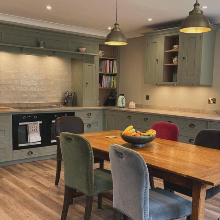 Cool Companions Go With The Flow wall tiles in this delicate green kitchen built by Ben Heath