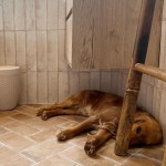 Andalucia Seville small brick porcelain terracotta effect floor tiles in herringbone pattern on bathroom floor