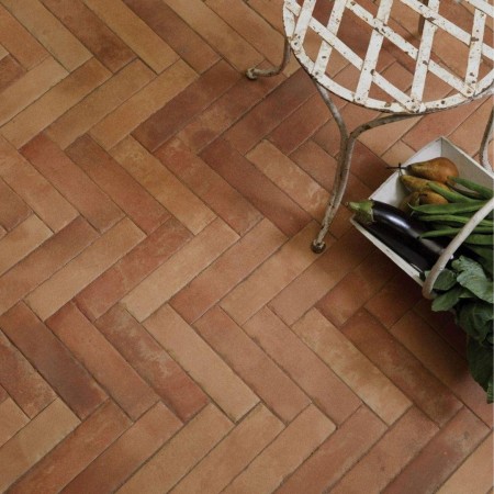 Marlborough Tiles Andalucia Granada terracotta effect porcelain floor tiles in a parquet herringbone pattern