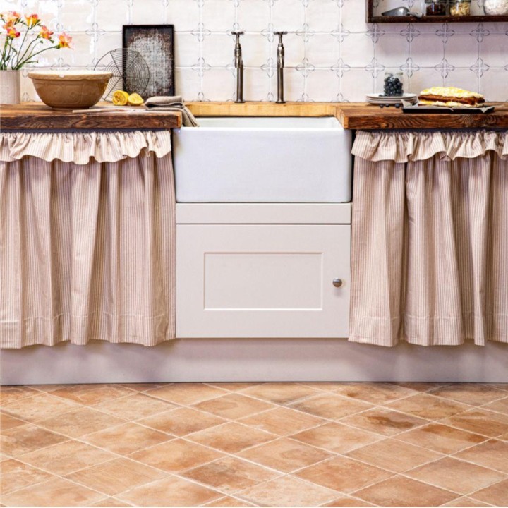 Andalucia Seville square porcelain terracotta effect floor tiles in a kitchen