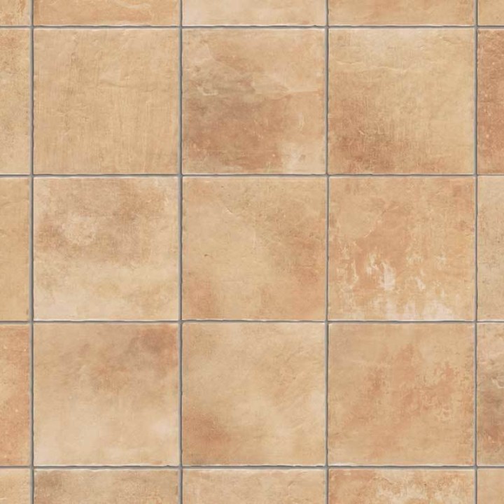 A flat lay of pale terracotta Seville Square tiles laid in a classic grid pattern and finished with Medium Grey grout