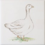 Cut out of hand painted goose square tile with ivory background