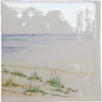 Hand painted bathroom beach square tile in a seaside style with sand and sea