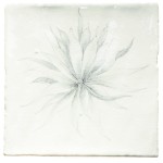 Cut out of a hand painted dahlia flower square tile in a charcoal etching style