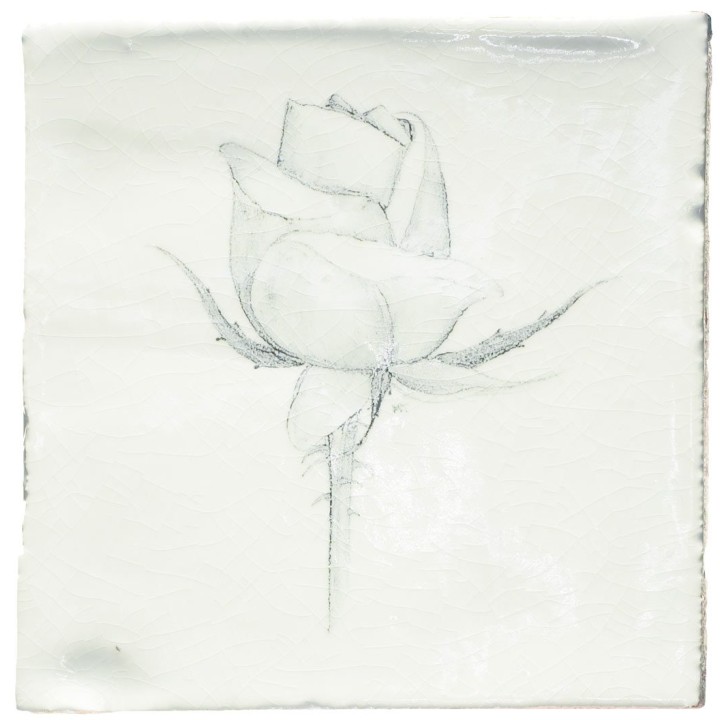 Cut out of a hand painted english rose flower square tile in a charcoal etching style