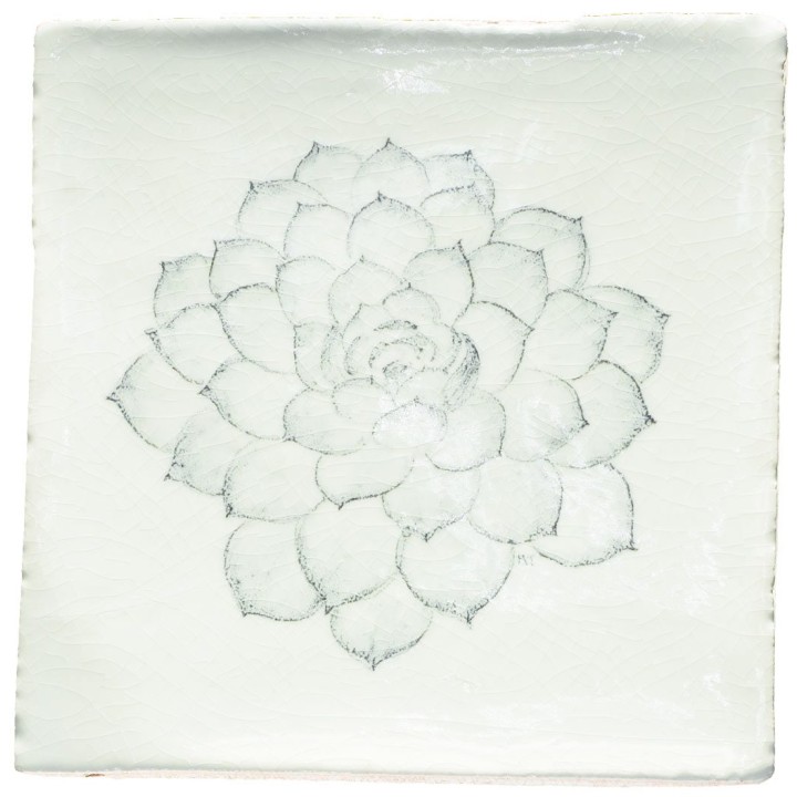 Cut out of a hand painted succulent square tile in a charcoal etching style