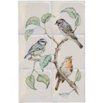 British Birds 2 handpainted wall tiles in colour featuring blue tit, robin and sparrow bird designs