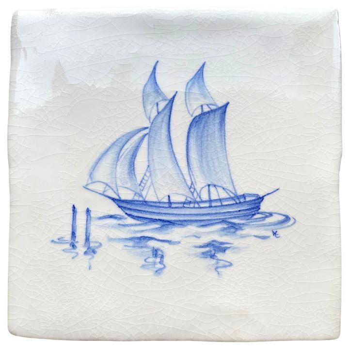 Fishing Boat - 13 x 13cm Crackle Glaze, product variant image