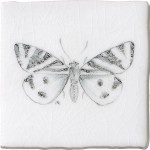 Cut out of a hand painted butterfly taco square tile in a charcoal etching style