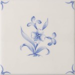 Cut out of a delft flower square tile with the classic blue style with an ivory background and delft corners