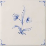 Cut out of a delft flower square tile with the classic blue style with an ivory background and delft corners