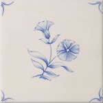 Cut out of a delft flower square tile with the classic blue style with an ivory background and delft corners