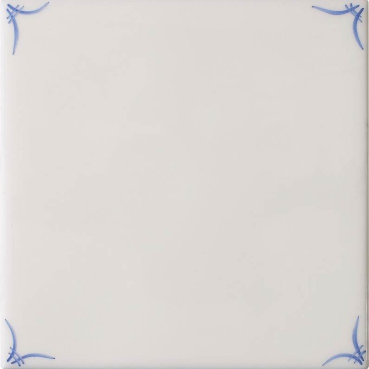 Cut out of a delft square tile with the classic blue style with corners