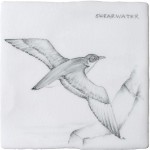 Cut out of a hand painted Shearwater bird square tile in a classic charcoal style