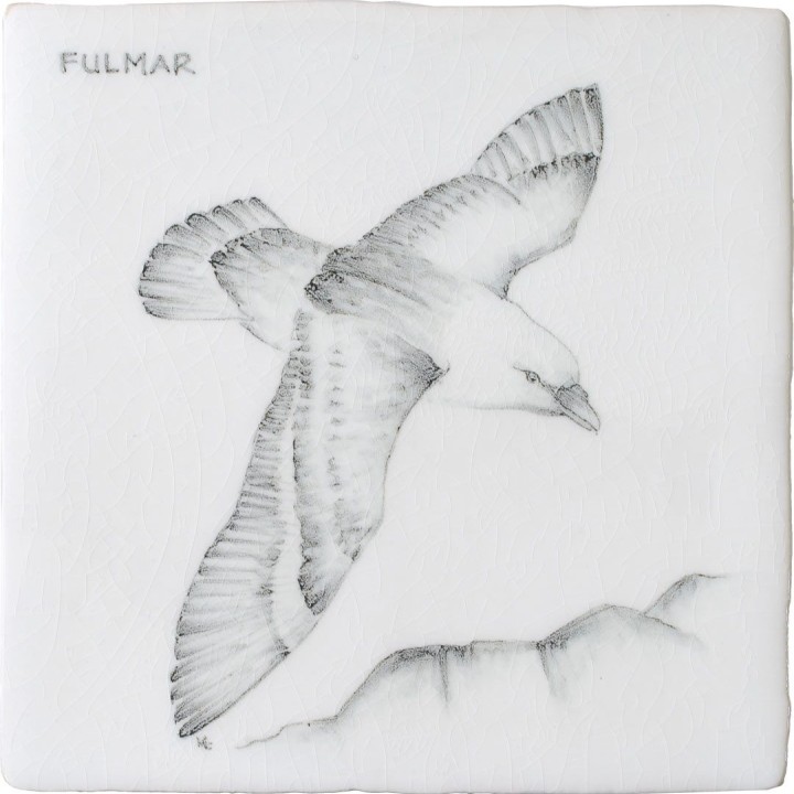 Cut out of a hand painted Fulmar bird square tile in a classic charcoal style