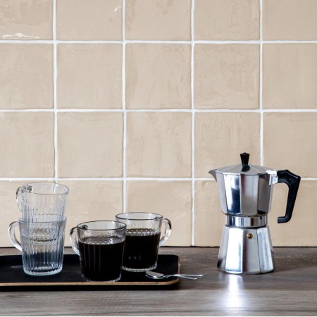 Contemporary Classics Hazelwood Taupe square wall tiles, finished with white grout