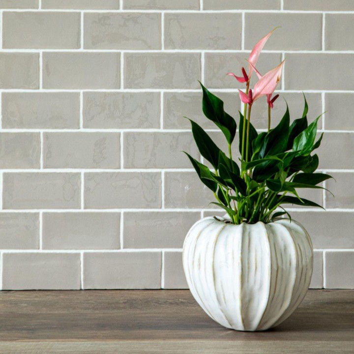 Contemporary Classic Portland Stone small brick wall tiles with white grout