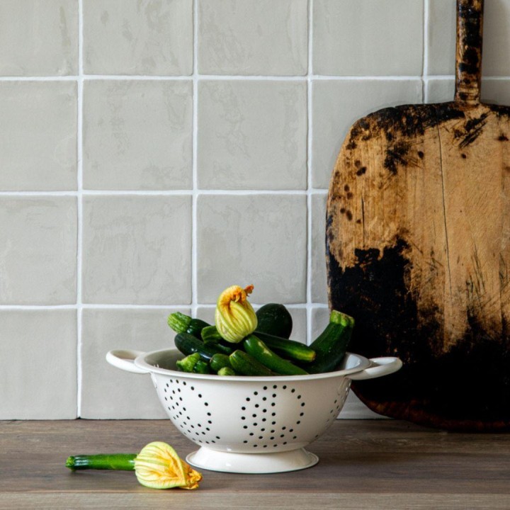 Contemporary Classic Portland Stone square wall tiles with white grout