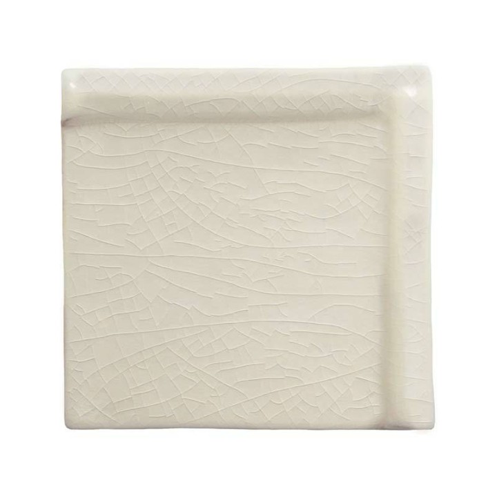 Cut out of frame corner border taco tile in cream with a crackle glaze