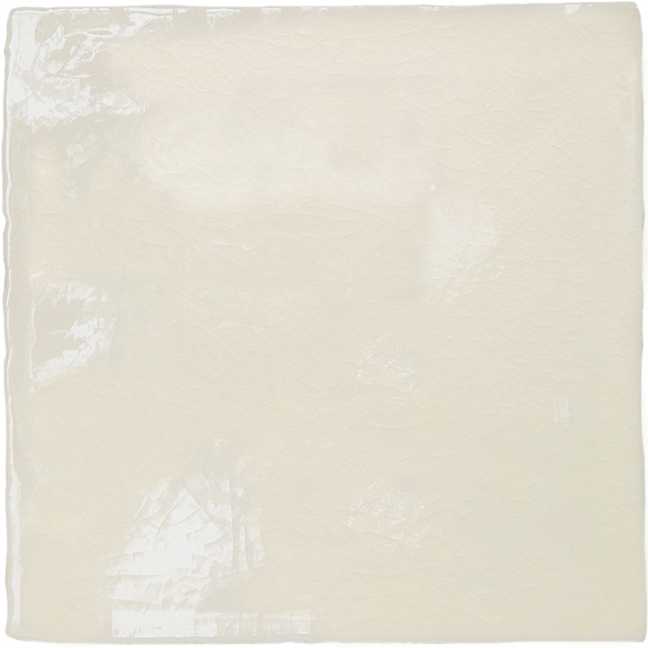 Cut out image of a cream crackle glazed square tile