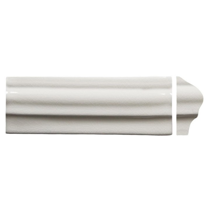 Cut out of dado border bolection corner piece tile in chalk white with a crackle glaze