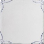 Cut out of a delft square tile with the classic blue style with an ivory background and ornate delft corners