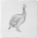 Cut out of a hand painted turkey bird square tile in a classic charcoal style