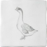 Cut out of a hand painted goose bird square tile in a classic charcoal style