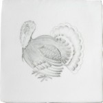Cut out of a hand painted turkey bird square tile in a classic charcoal style