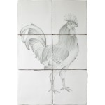 Cut out of a 6 tile panel of a hand painted cockerel in a classic charcoal style