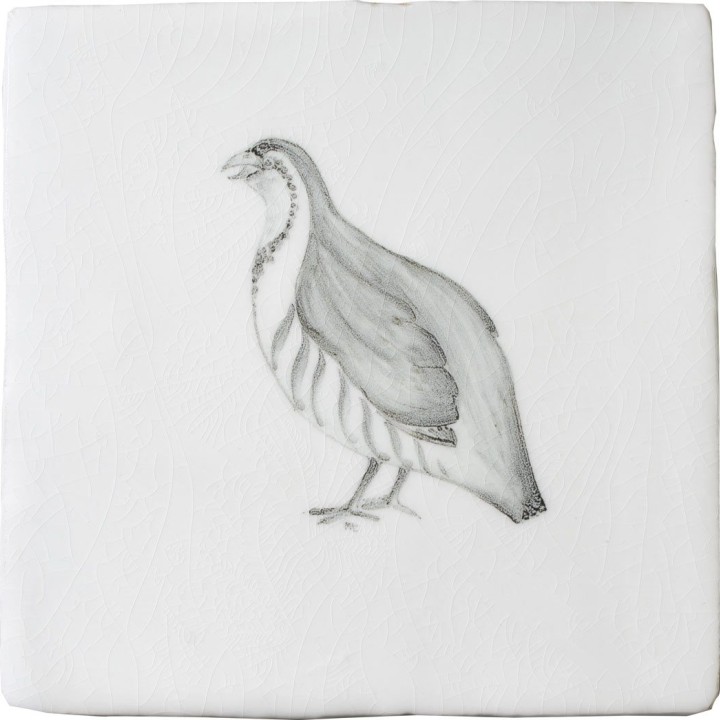 Cut out of a hand painted farmland bird square tile in a classic charcoal style