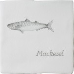 Cut out of aged crackle tile with hand painted mackerel fish motif and a mackerel title