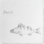 Cut out of aged crackle tile with hand painted perch fish motif and a perch title