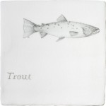 Cut out of aged crackle tile with hand painted trout fish motif and a trout title