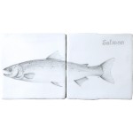 Fish Salmon Two tile panel on Chalk White