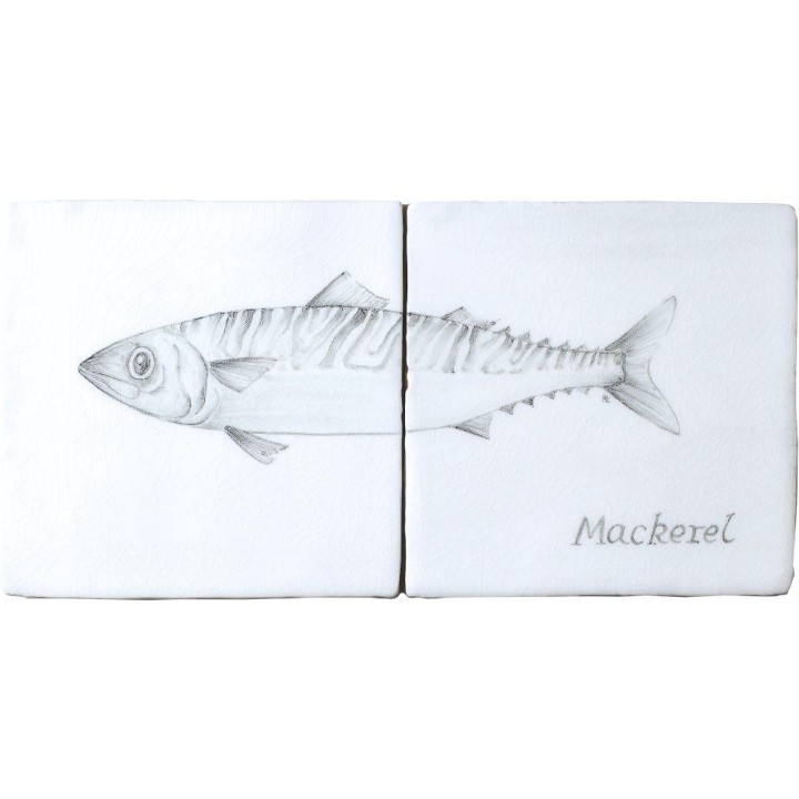 Fish Mackerel Two tile panel on Chalk White