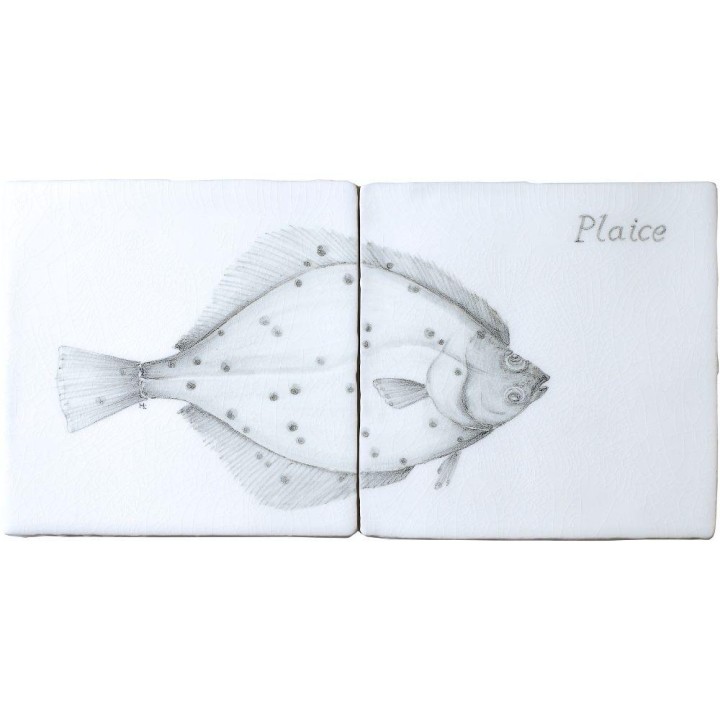 Fish Plaice Two tile panel on Chalk White