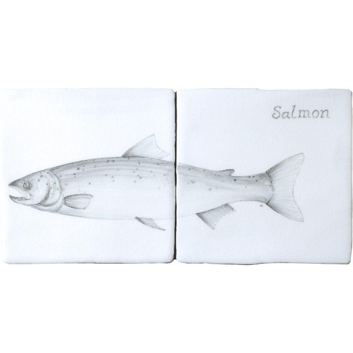 Fish Salmon Two tile panel on Chalk White