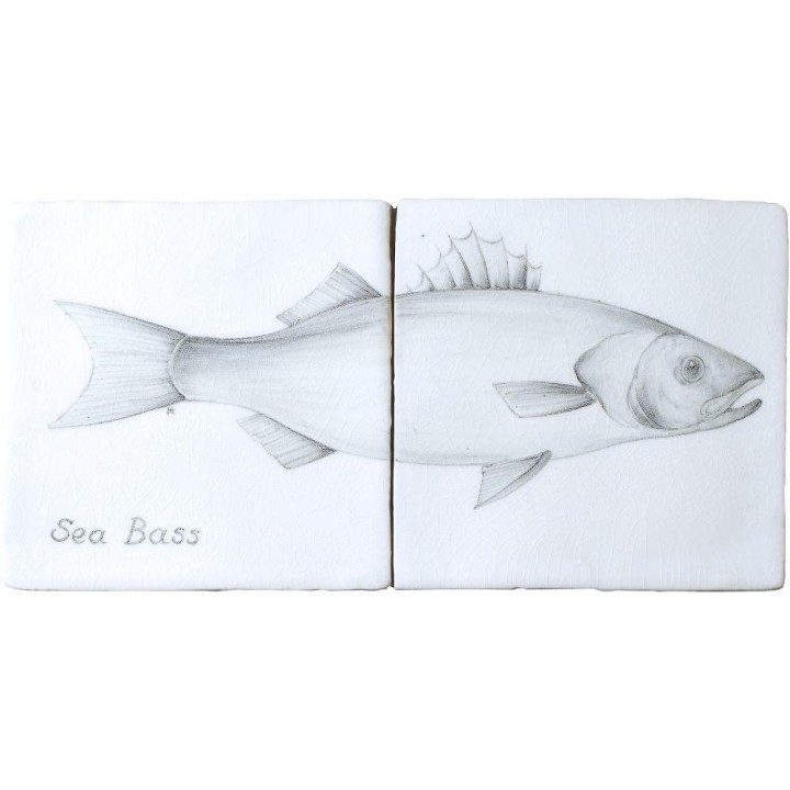Fish Sea Bass Two tile panel on Chalk White