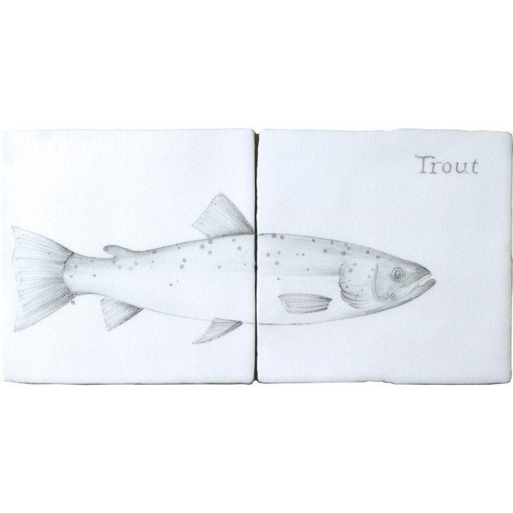 Fish Trout Two tile panel on Chalk White