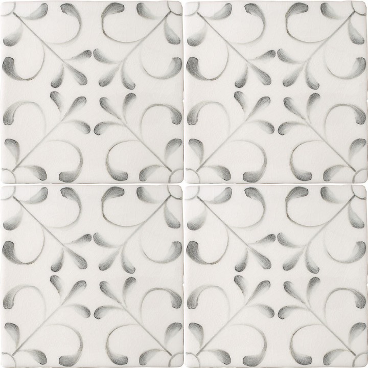 Cut out of four tile panel of decorative pattern tiles with a french vintage feel in a charcoal shade