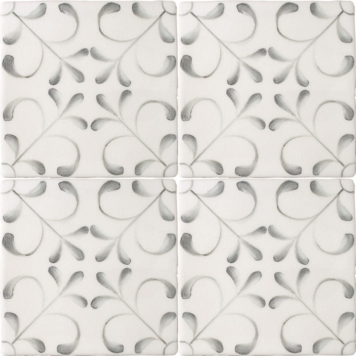 Cut out of four tile panel of decorative pattern tiles with a french vintage feel in a charcoal shade