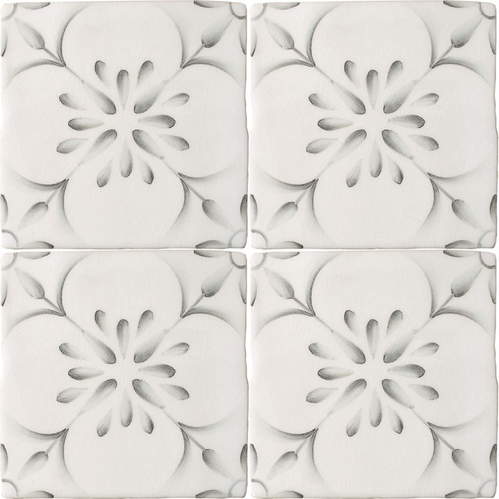 Cut out of four tile panel of decorative pattern tiles with a french vintage feel in a charcoal shade