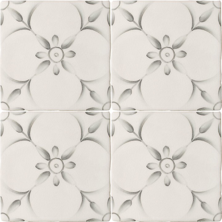 Cut out of four tile panel of decorative pattern tiles with a french vintage feel in a charcoal shade