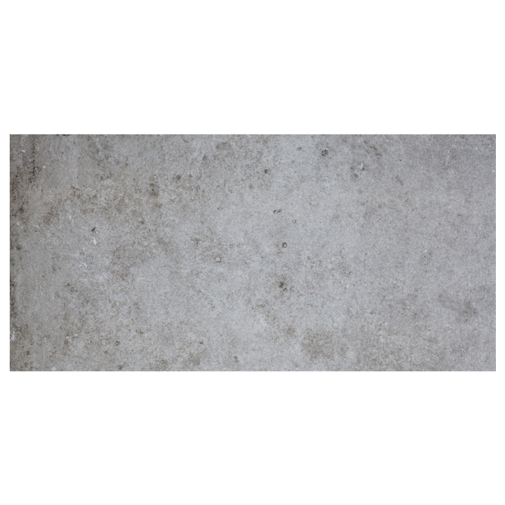 Cut out of a rectangle cool grey stone effect porcelain floor tile
