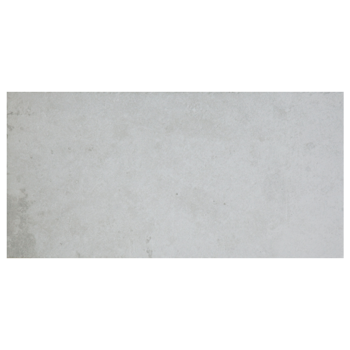 Cut out of a rectangle pale grey stone effect porcelain floor tile
