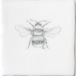 Cut out of a hand painted Bee taco square tile in a charcoal etching style