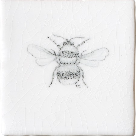 Cut out of a hand painted Bee taco square tile in a charcoal etching style
