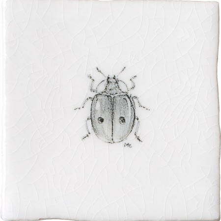 Cut out of a hand painted Ladybird taco square tile in a charcoal etching style
