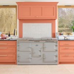 Kennet Longstone grey skinny brick wall tiles behind a Goose Grey Everhot range cooker at the Everhot showroom